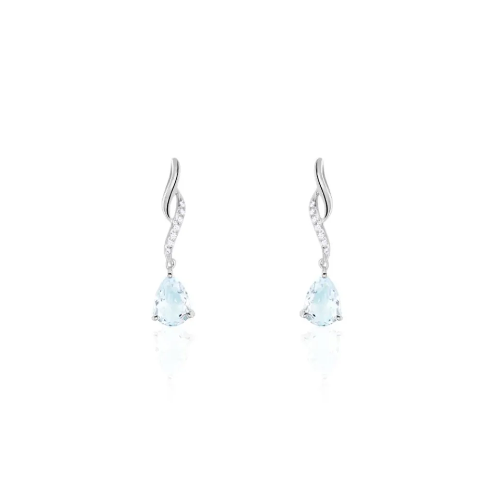 Histoire d'Or Boucles D'oreilles Pendantes Assaf Or Blanc Topaze Et Oxyde or blanc topaze bleue Best