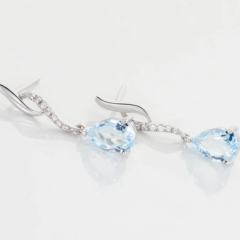 Histoire d'Or Boucles D'oreilles Pendantes Assaf Or Blanc Topaze Et Oxyde or blanc topaze bleue Best