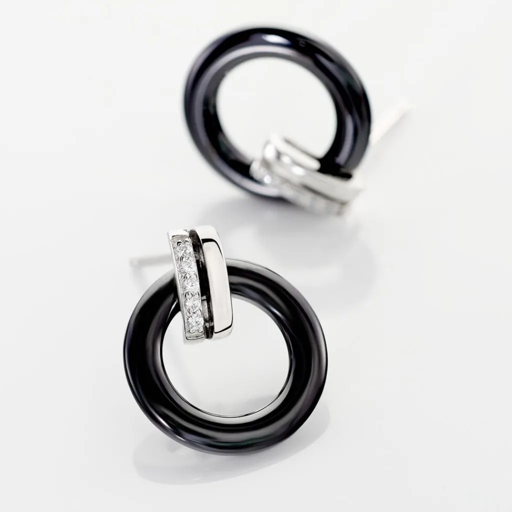 Histoire d'Or Boucles D'oreilles Pendantes Bertillianne Argent Céramique Et Oxyde New