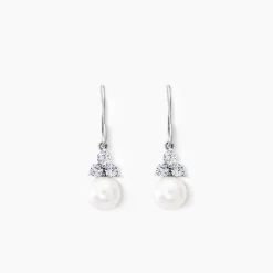 Histoire d'Or Boucles D'oreilles Pendantes Taissia Or Blanc Perle Culture Et Oxyde or blanc perle nacre New