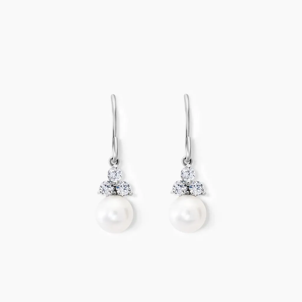 Histoire d'Or Boucles D'oreilles Pendantes Taissia Or Blanc Perle Culture Et Oxyde or blanc perle nacre New