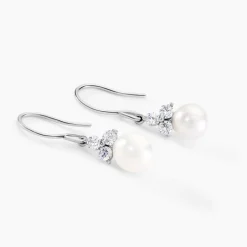 Histoire d'Or Boucles D'oreilles Pendantes Taissia Or Blanc Perle Culture Et Oxyde or blanc perle nacre New