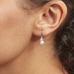 Histoire d'Or Boucles D'oreilles Pendantes Taissia Or Blanc Perle Culture Et Oxyde or blanc perle nacre New