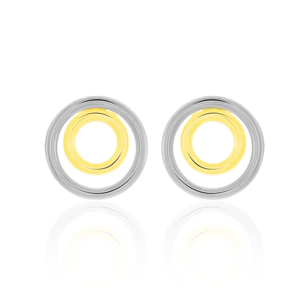 Histoire d'Or Boucles D'oreilles Pendantes Berangere Double Cercles Or Bicolore Clearance