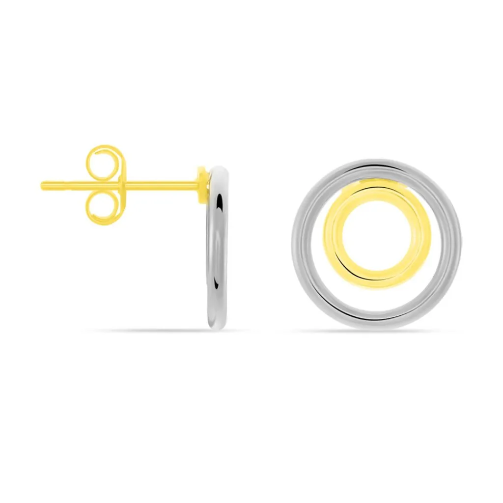 Histoire d'Or Boucles D'oreilles Pendantes Berangere Double Cercles Or Bicolore Clearance