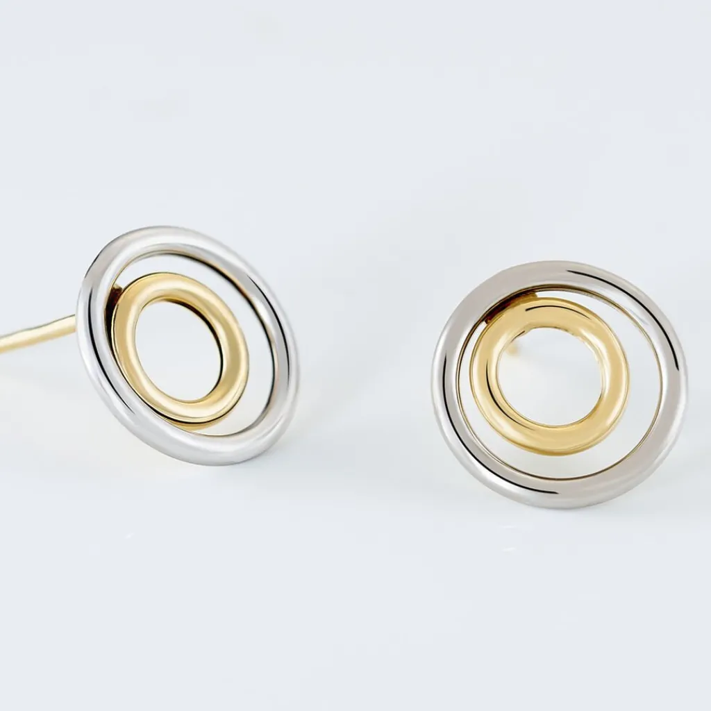 Histoire d'Or Boucles D'oreilles Pendantes Berangere Double Cercles Or Bicolore Clearance