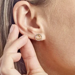 Histoire d'Or Boucles D'oreilles Pendantes Berangere Double Cercles Or Bicolore Clearance