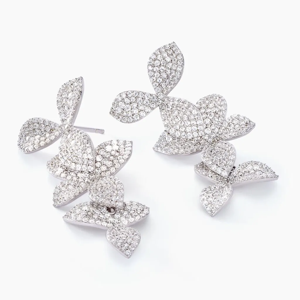 Histoire d'Or Boucles D'oreilles Pendantes Radiant Bloom Argent Blanc Oxyde Hot