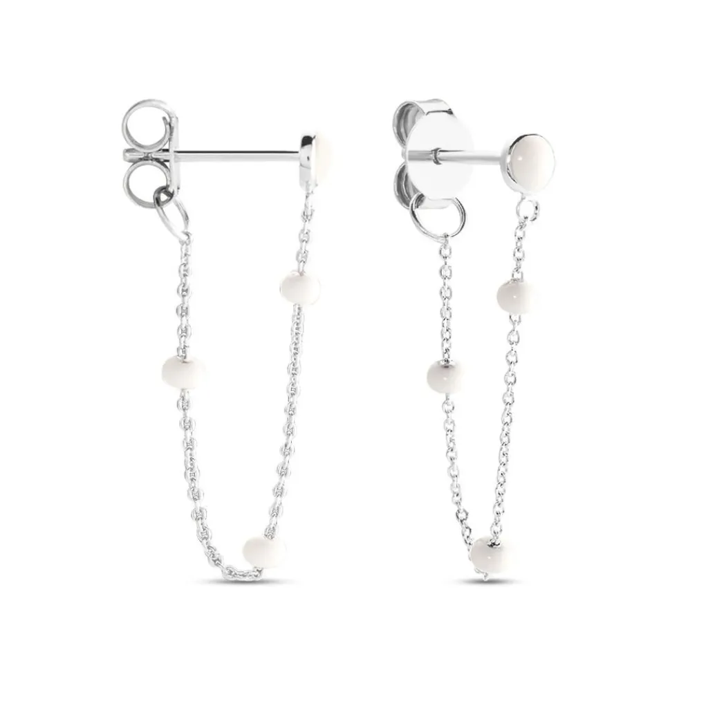 Histoire d'Or Boucles D'oreilles Pendantes Polka Argent Blanc New