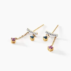 Histoire d'Or Boucles D'oreilles Pendantes Universe Or Jaune Améthyste Topaze Oxyde or jaune améthyste violet