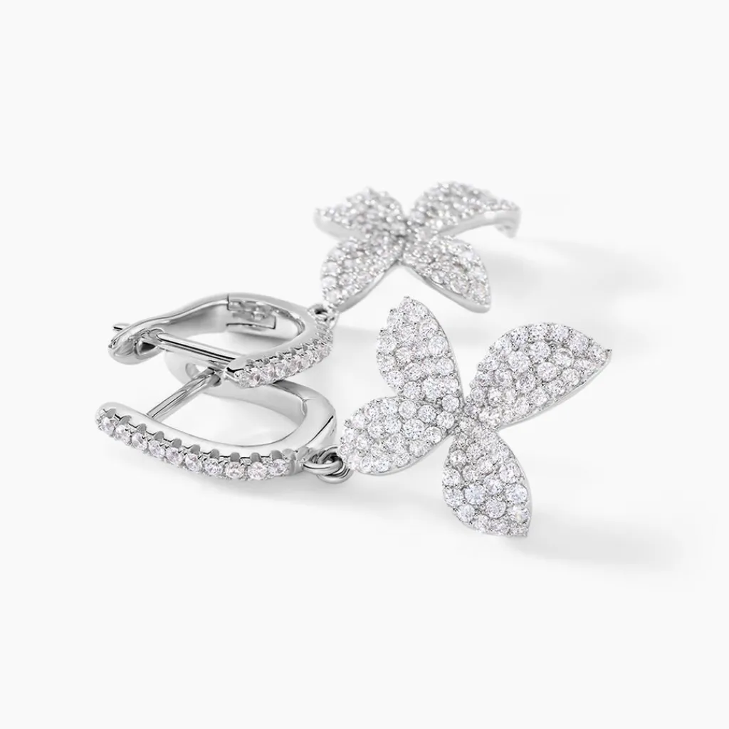 Histoire d'Or Boucles D'oreilles Pendantes Radiant Bloom Argent Blanc Oxyde Outlet