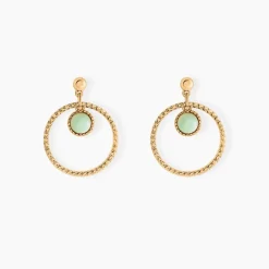Histoire d'Or Boucles D'oreilles Pendantes Amalthea Plaqué Or Doré Aventurine Vert