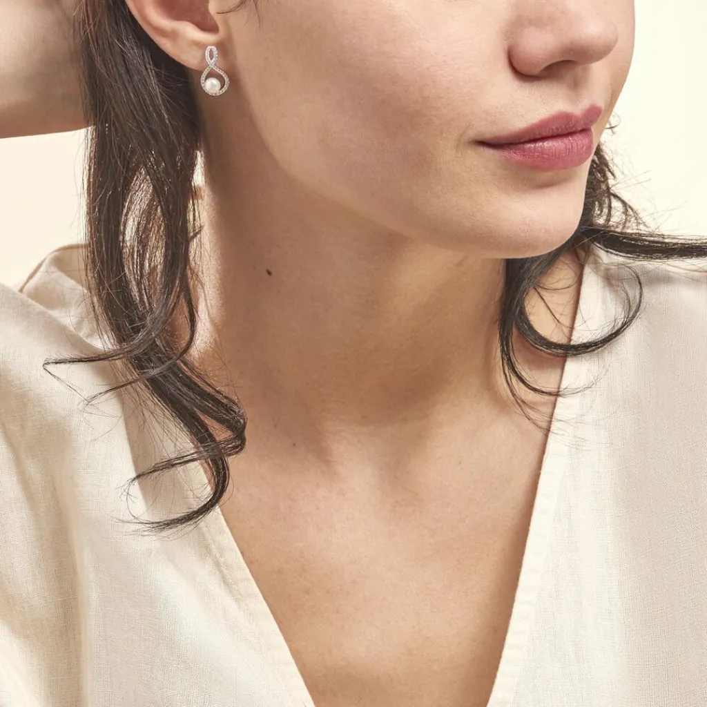 Histoire d'Or Boucles D'oreilles Pendantes Saja Argent Perle De Culture Et Oxyde