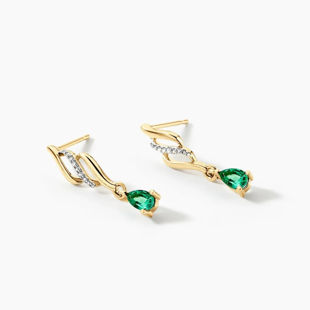 Histoire d'Or Boucles D'oreilles Pendantes Or Jaune Patrocle Emeraude Et Diamants Discount
