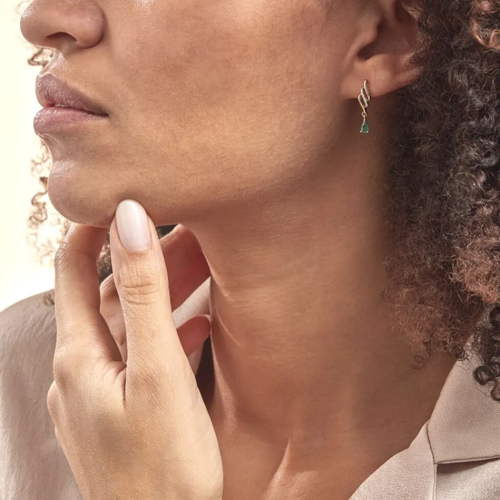 Histoire d'Or Boucles D'oreilles Pendantes Or Jaune Patrocle Emeraude Et Diamants Discount