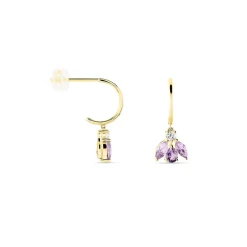 Histoire d'Or Boucles D'oreilles Pendantes Spring Or Jaune Améthyste Oxyde New