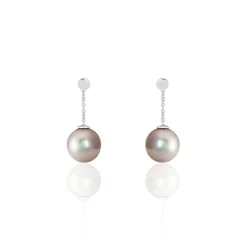 Histoire d'Or Boucles D'oreilles Pendantes Semi-ronde Or Blanc Perle De Tahiti Discount