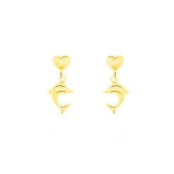 Histoire d'Or Boucles D'oreilles Pendantes Fulvie Coeurs Et Dauphin Or Jaune Discount