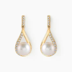 Histoire d'Or Boucles D'oreilles Pendantes Helin Or Jaune Perle De Culture Et Oxyde Best