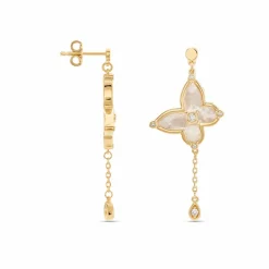 Histoire d'Or Boucles D'oreilles Pendantes Areli Plaque Or Doré Nacre Oxyde New
