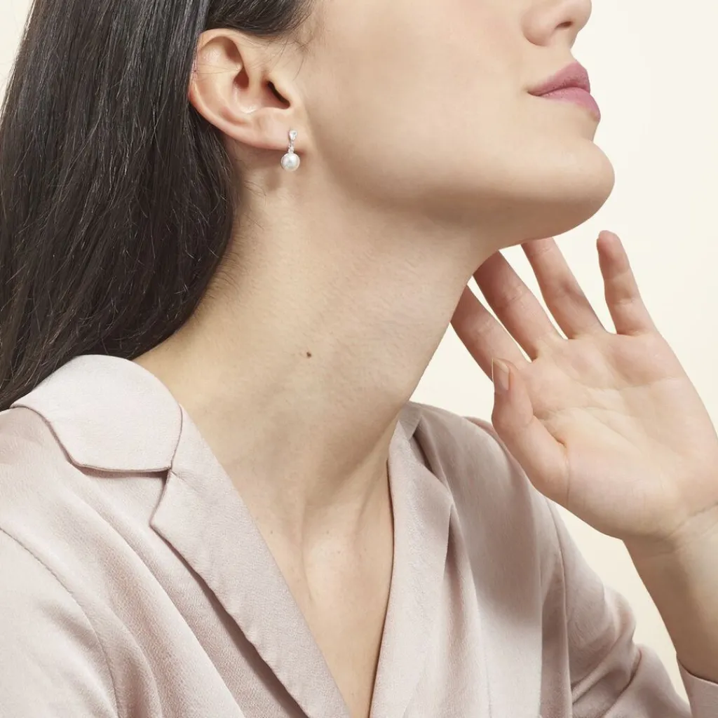 Histoire d'Or Boucles D'oreilles Pendantes Melya Argent Perle De Culture Et Oxyde Sale