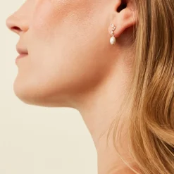 Histoire d'Or Boucles D'Oreilles Pendantes Nacrée Or Jaune Perle De Culture Oxyde De Zirconium Sale