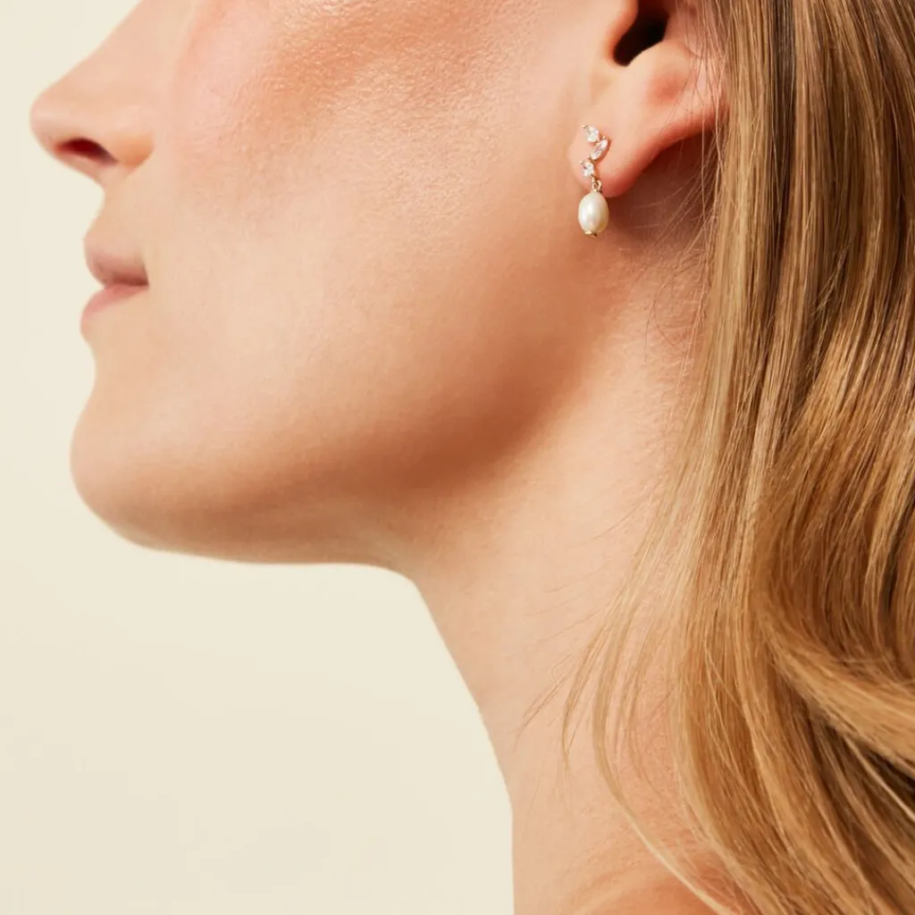 Histoire d'Or Boucles D'Oreilles Pendantes Nacrée Or Jaune Perle De Culture Oxyde De Zirconium Sale