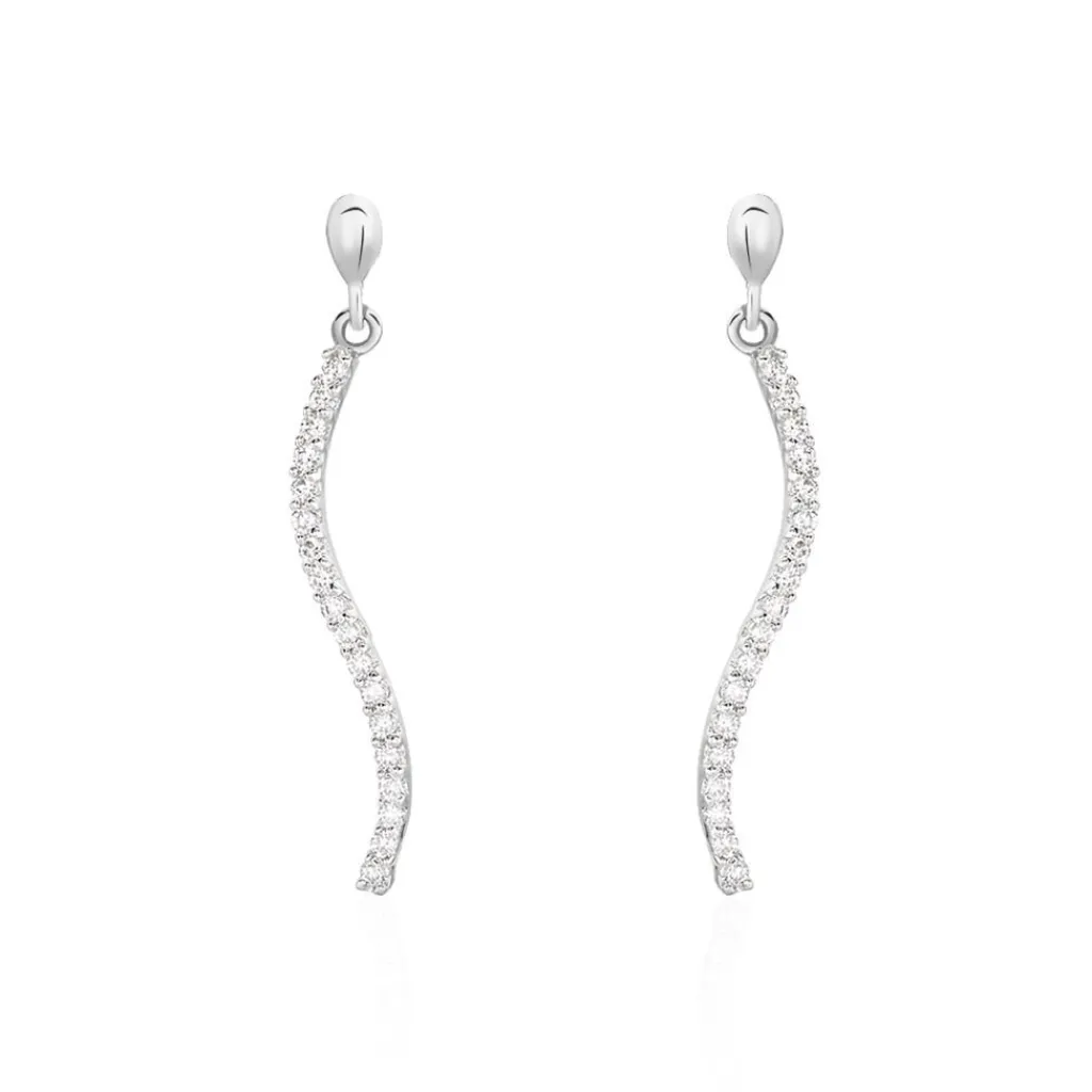 Histoire d'Or Boucles D'oreilles Pendantes Torsade Or Blanc Oxyde De Zirconium Online