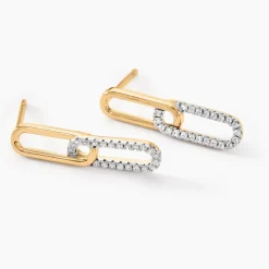 Histoire d'Or Boucles D'oreilles Pendantes Graphic Lines Or Jaune Oxyde De Zirconium New