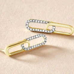 Histoire d'Or Boucles D'oreilles Pendantes Graphic Lines Or Jaune Oxyde De Zirconium New