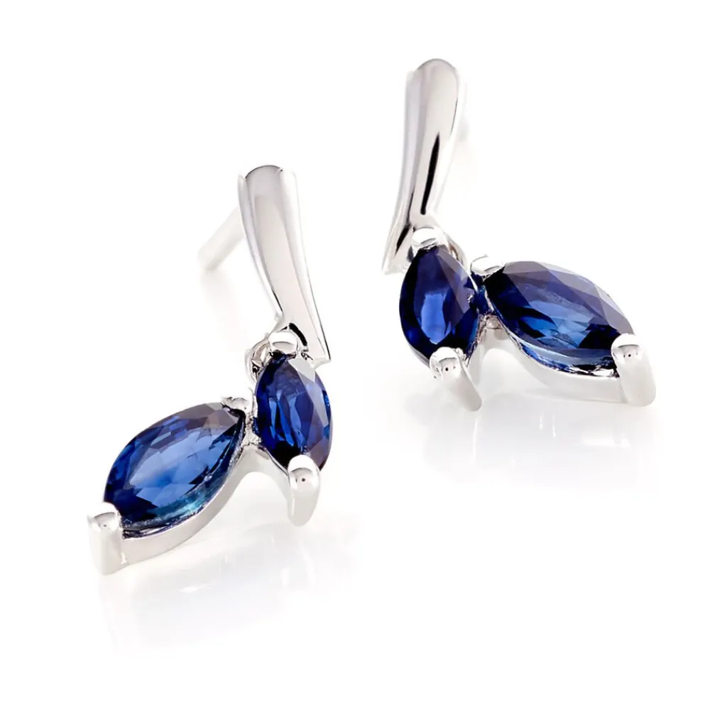 Histoire d'Or Boucles D'oreilles Pendantes Navette Or Blanc Saphir Discount