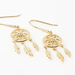 Histoire d'Or Boucles D'oreilles Plaqué Or Jaune Attrape Rêves Turquoises New