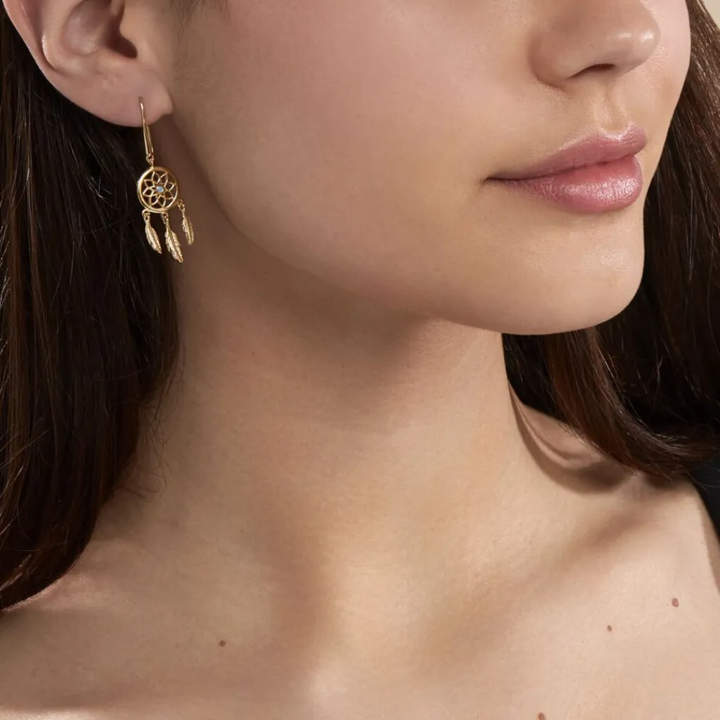 Histoire d'Or Boucles D'oreilles Plaqué Or Jaune Attrape Rêves Turquoises New