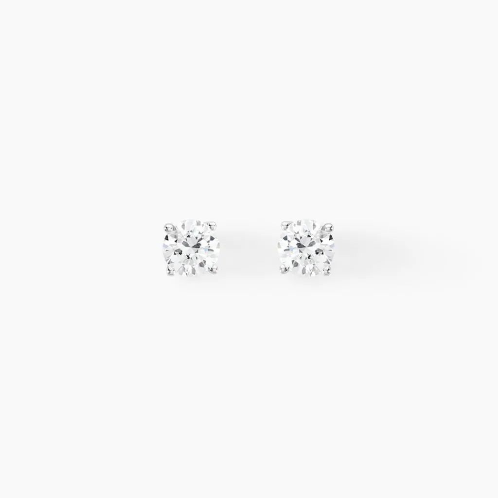 Histoire d'Or Boucles D'oreilles Puces 4 Griffes Or Blanc Diamant Synthetique or blanc diamant synthétique blanc