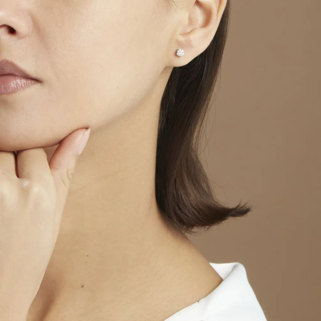 Histoire d'Or Boucles D'oreilles Puces 4 Griffes Or Blanc Diamant Synthetique or blanc diamant synthétique blanc