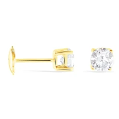 Histoire d'Or Boucles D'oreilles Puces 4 Griffes Or Jaune Diamant Synthetique or jaune diamant synthétique blanc New