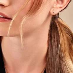 Histoire d'Or Boucles D'oreilles Puces Acier Doré Cristal New