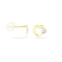 Histoire d'Or Boucles D'oreilles Puces Anne-maudae Double Coeurs Or Bicolore New