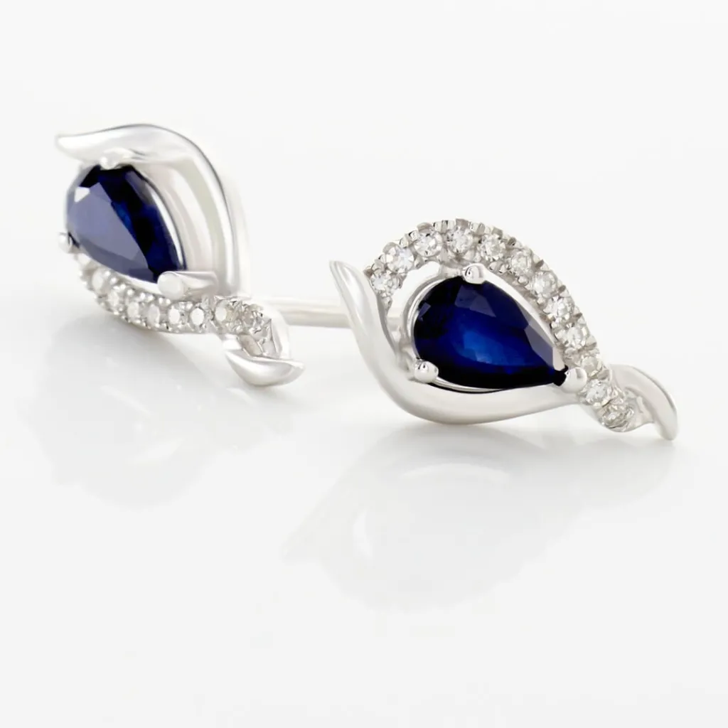 Histoire d'Or Boucles D'oreilles Puces Angelika Et Diamant or blanc saphir Sale