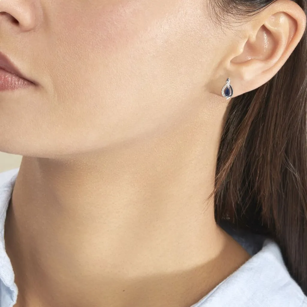 Histoire d'Or Boucles D'oreilles Puces Angelika Et Diamant or blanc saphir Sale