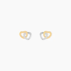 Histoire d'Or Boucles D'oreilles Puces Anne-maudae Double Coeurs Or Bicolore Best