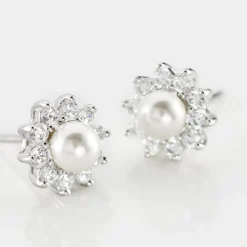 Histoire d'Or Boucles D'oreilles Puces Argent Blanc Cheri Perle De Culture Oxydes Sale