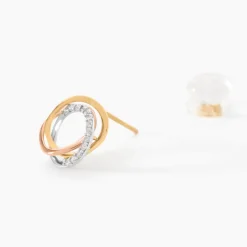 Histoire d'Or Boucles D'oreilles Puces Amaiur Or Tricolore Oxydes De Zirconium New