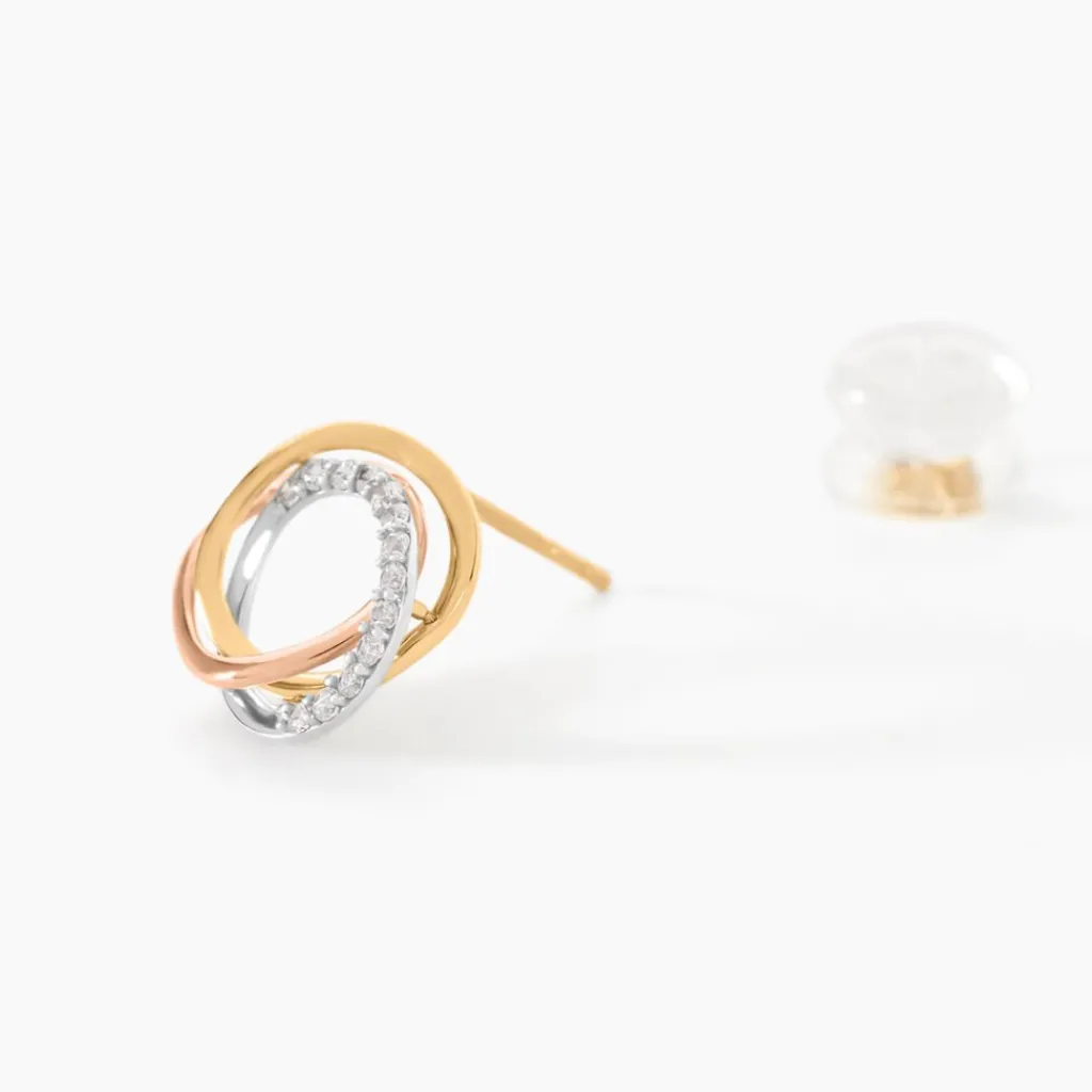 Histoire d'Or Boucles D'oreilles Puces Amaiur Or Tricolore Oxydes De Zirconium New