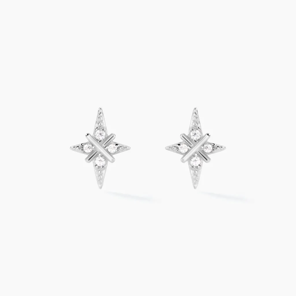 Histoire d'Or Boucles D'oreilles Puces Astre Precieux Argent Blanc Oxyde Best