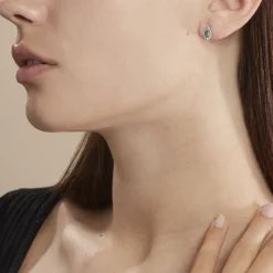 Histoire d'Or Boucles D'oreilles Puces Angelika Et Diamant or blanc emeraude Discount