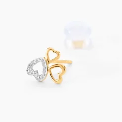 Histoire d'Or Boucles D'oreilles Puces Anne-maudae Triple Coeurs Or Bicolore New