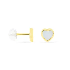 Histoire d'Or Boucles D'oreilles Puces Azalea C艙ur Or Jaune Nacre New