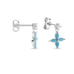 Histoire d'Or Boucles D'oreilles Puces Bluebirds Argent Blanc Turquoise Oxyde