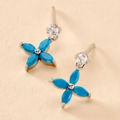 Histoire d'Or Boucles D'oreilles Puces Bluebirds Argent Blanc Turquoise Oxyde